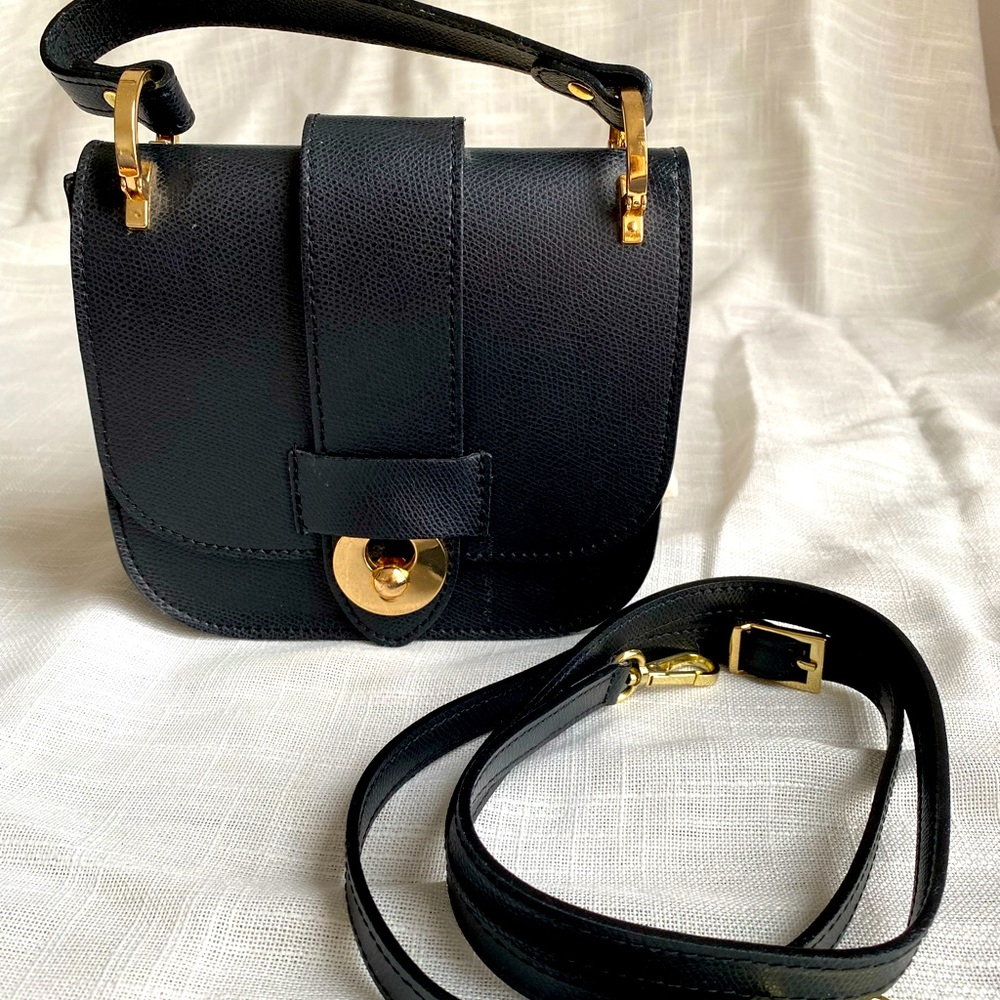 Genuine leather small black hand bag